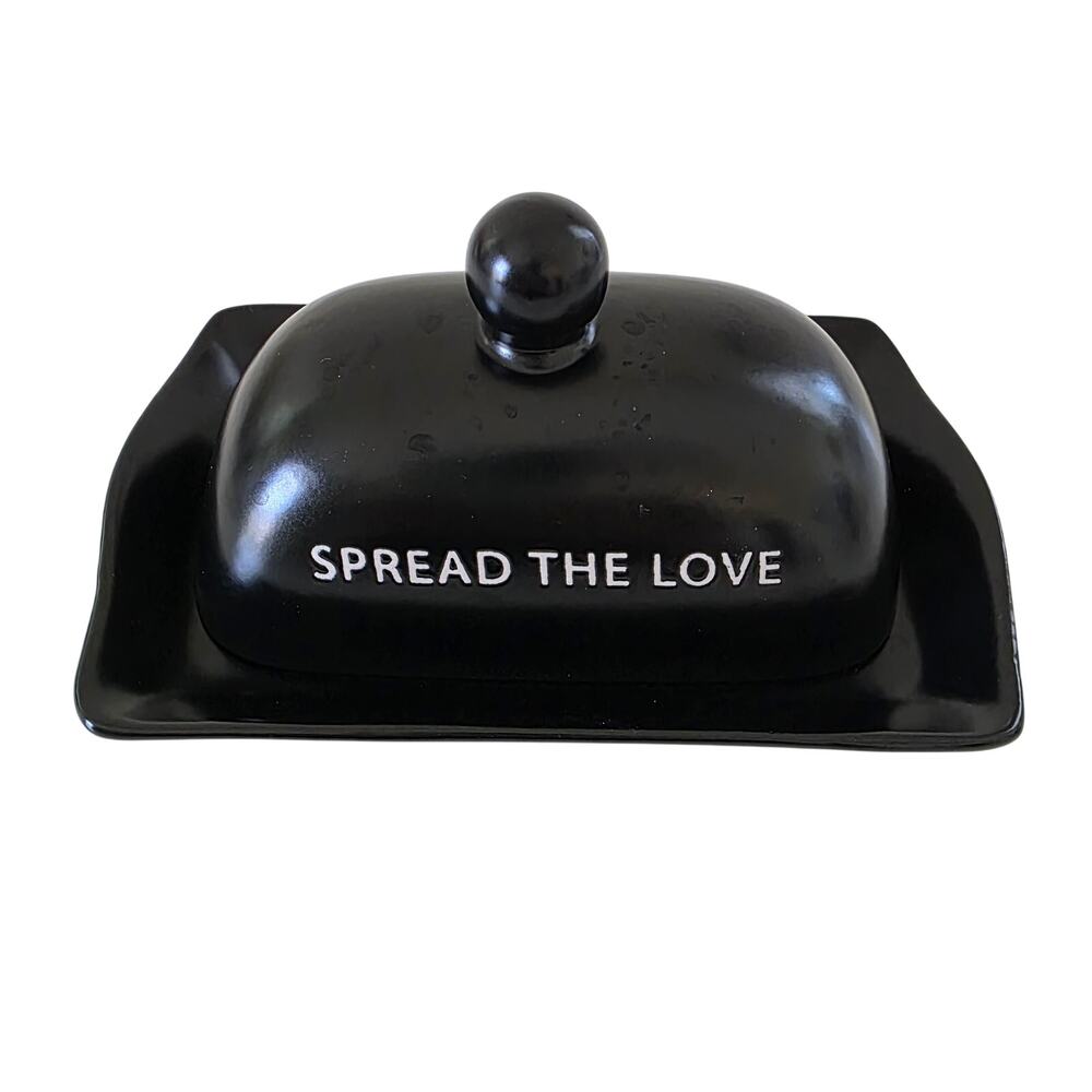 Boston Warehouse Spread the Love Black Ceramic Butter Dish with Lid
